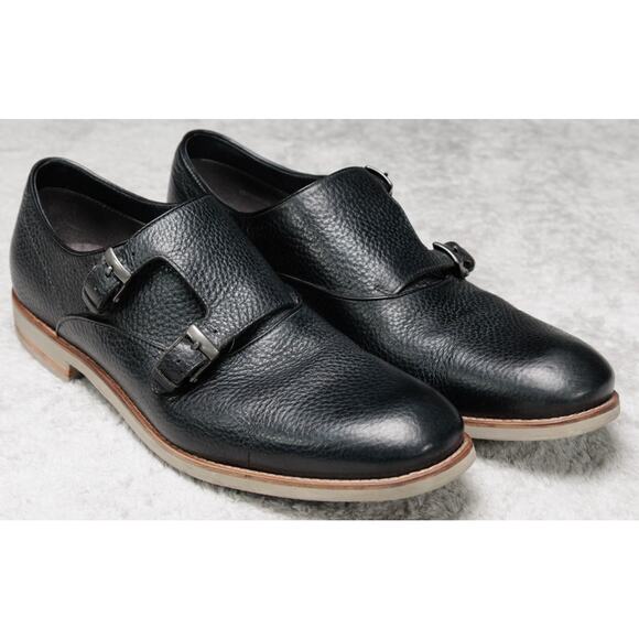 John Varvatos USA Black Leather Double Monk Strap Oxfords Mens Size 12 - Picture 1 of 16